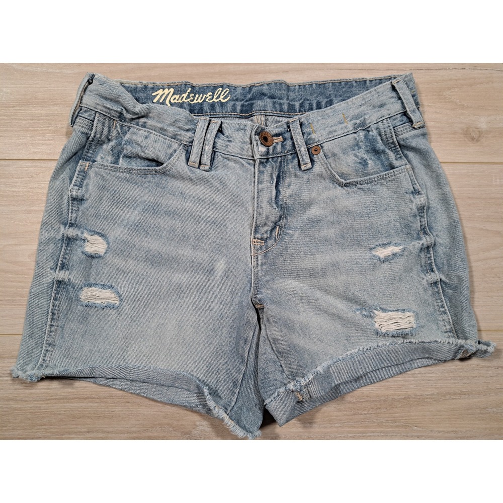Madewell Distressed Denim Shorts Light Wash Raw‎ Hem High Rise Size 24 Retro